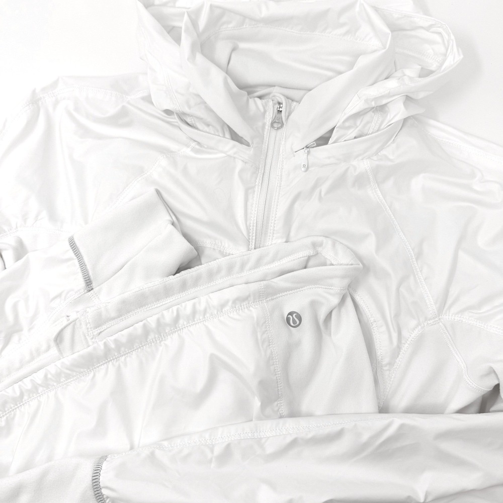 Lululemon‎ White Hooded Windbreaker Jacket Size 4 Full Zip Packable Hood